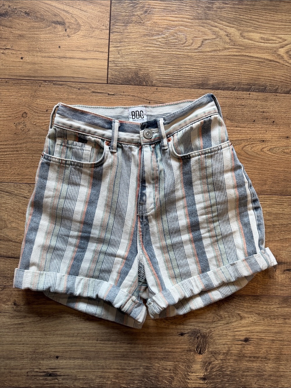 BDG Striped High-Rise Mom Shorts
